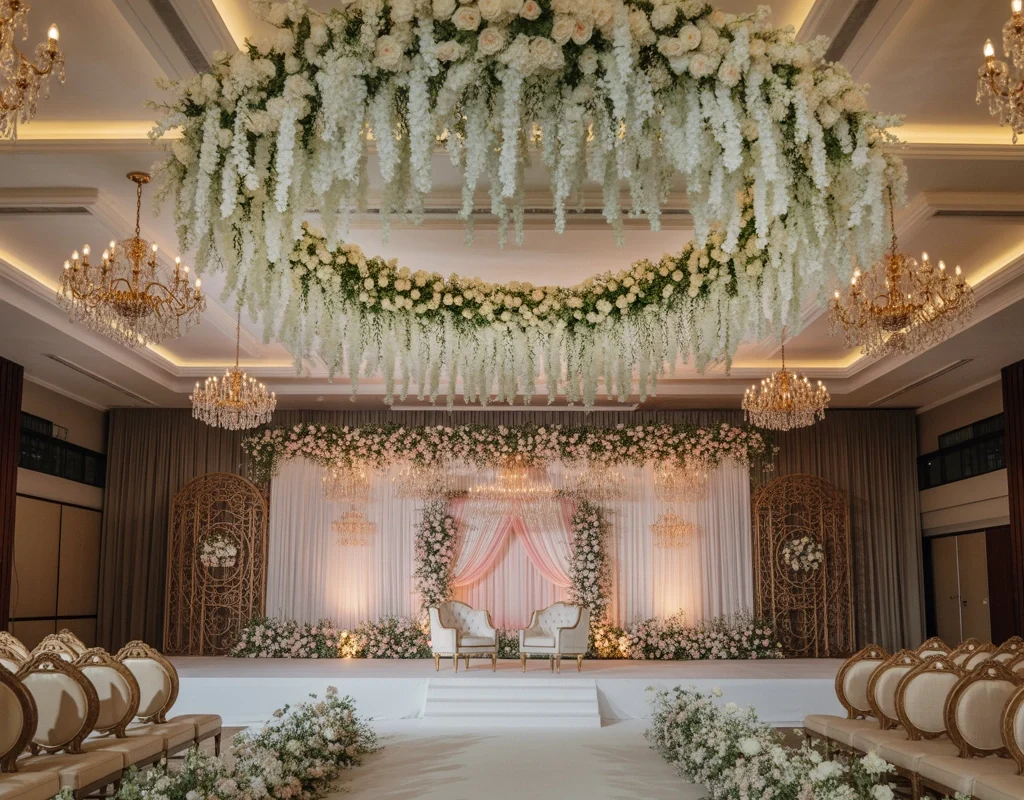 Ceiling and Hanging Decoration Wedding Stage Design