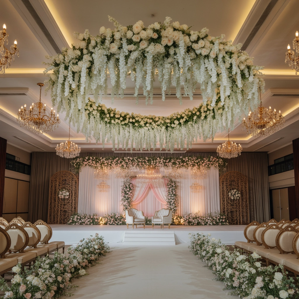 Ceiling and Hanging Decoration Wedding Stage Design