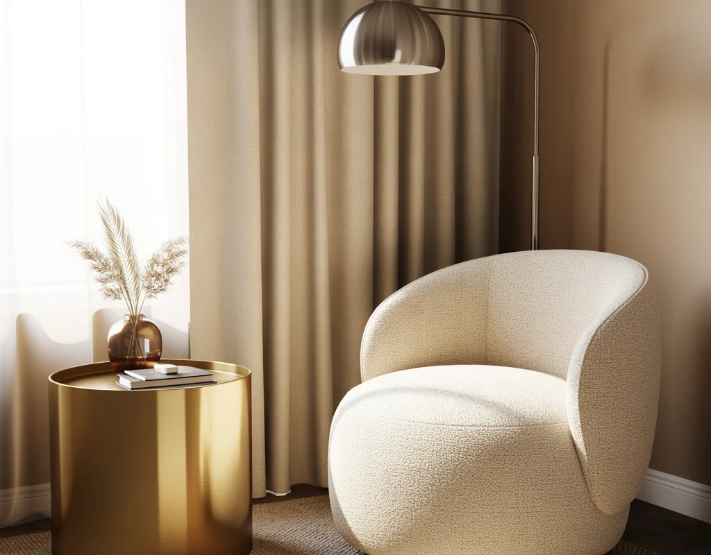 Choose a Brass Side Table Beside a Chrome Floor Lamp