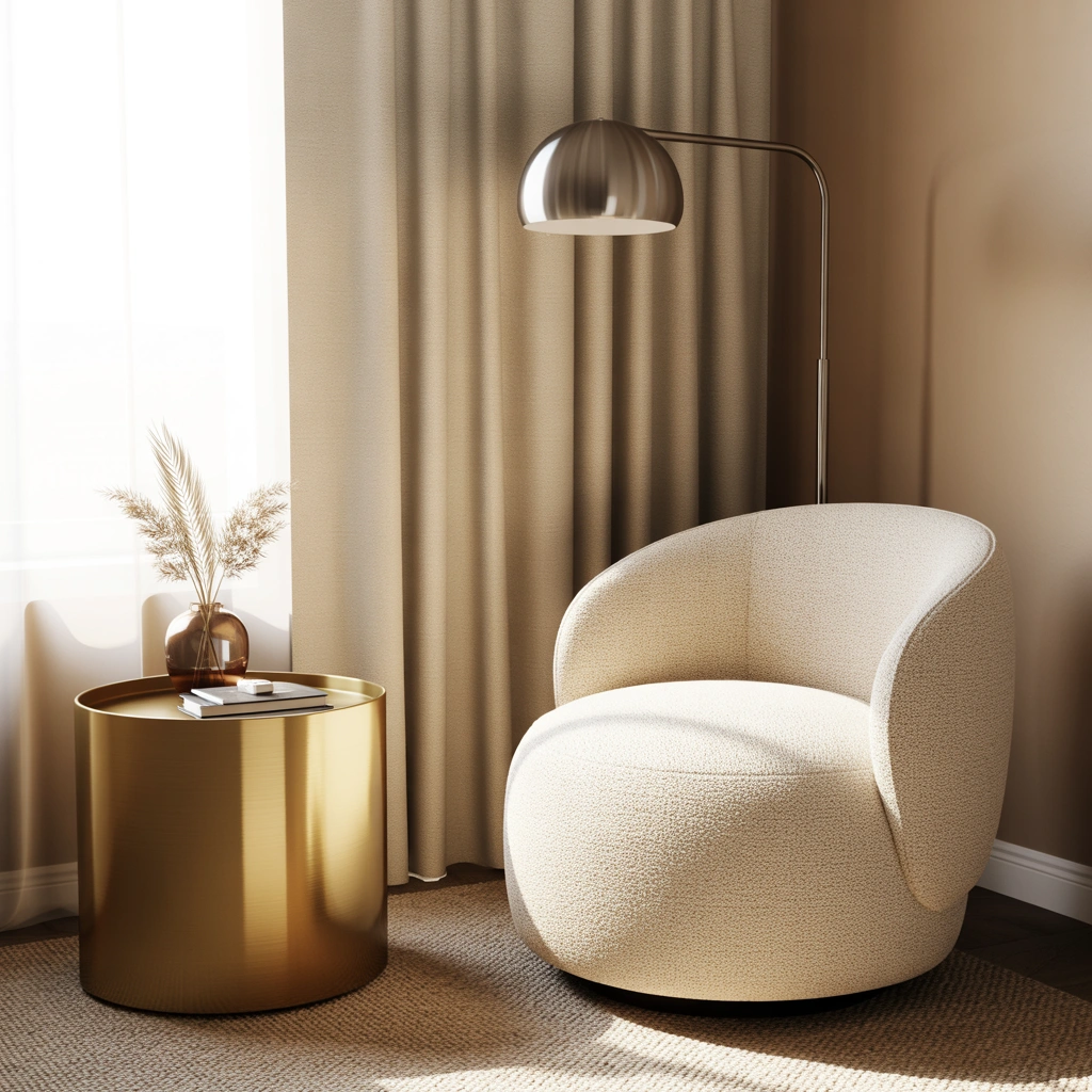 Choose a Brass Side Table Beside a Chrome Floor Lamp