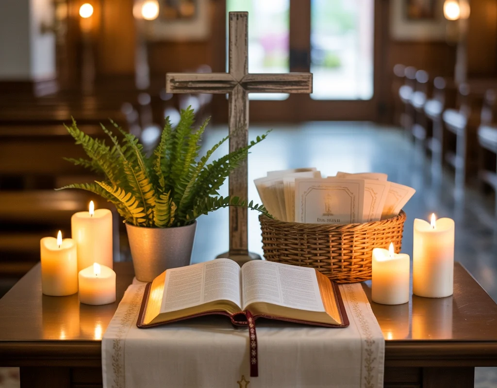 Church Entryway Table With a Small Prayer Corner