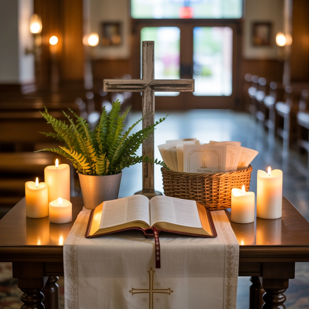 Church Entryway Table With a Small Prayer Corner