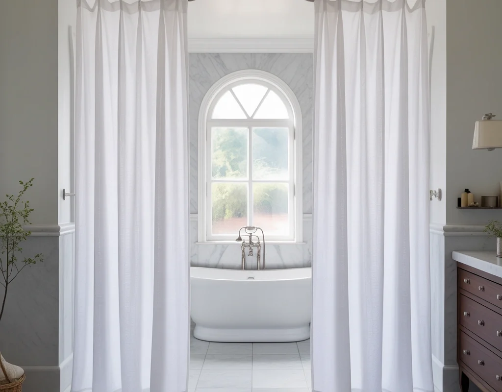 Classic White Double Shower Curtains for a Clean and Timeless Bathroom