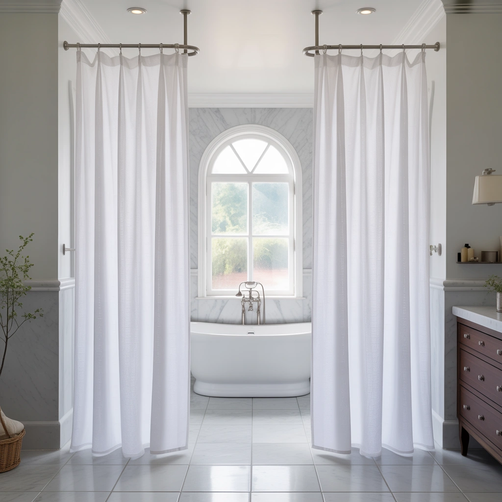 Classic White Double Shower Curtains for a Clean and Timeless Bathroom