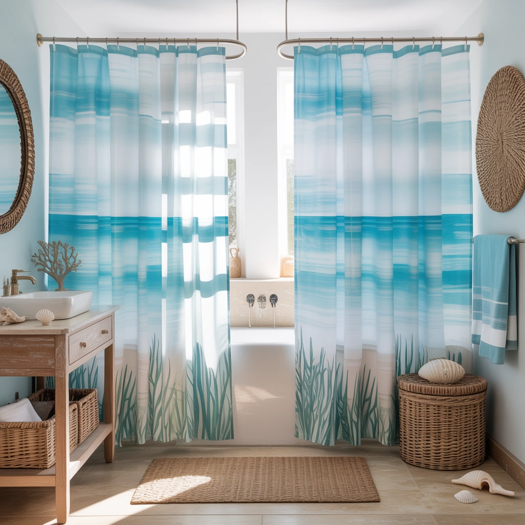 Coastal Style Two Shower Curtains for a Relaxing Beach Bathroom
