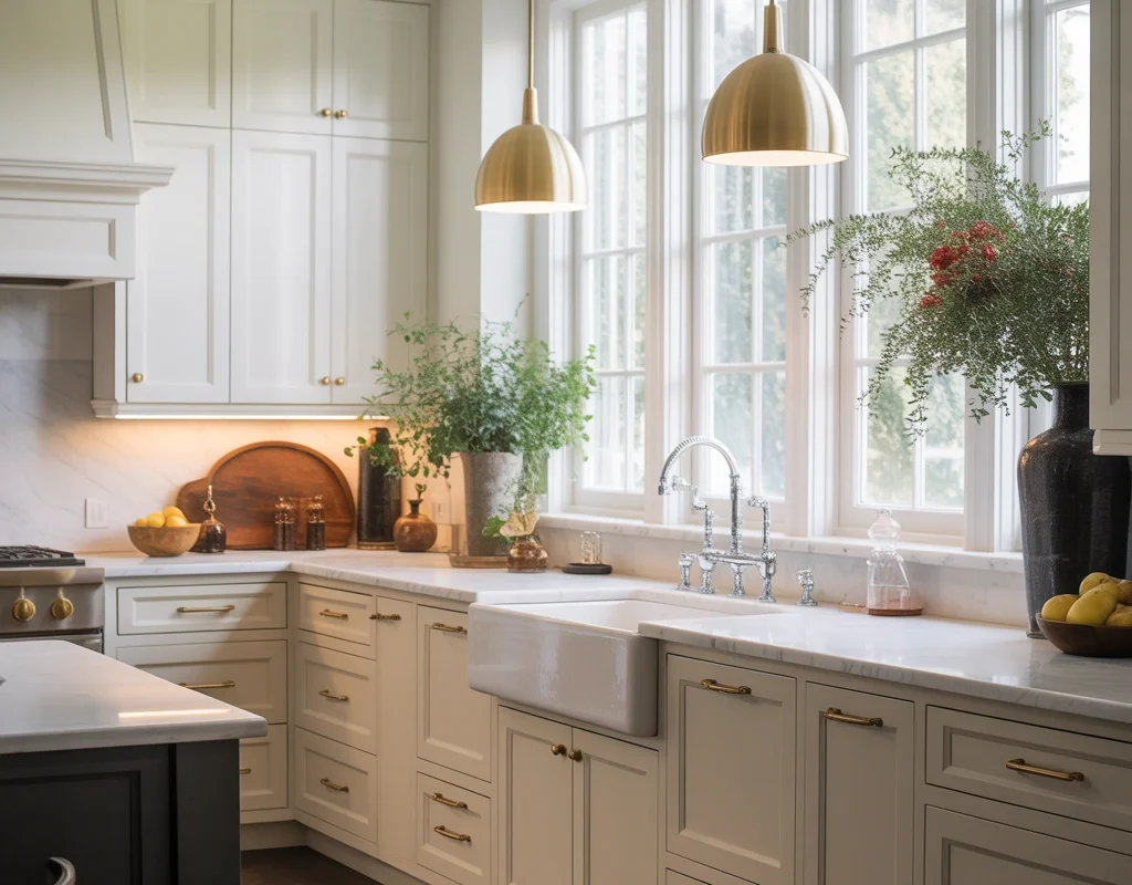 Combine Brass Cabinet Hardware with Chrome Fixtures