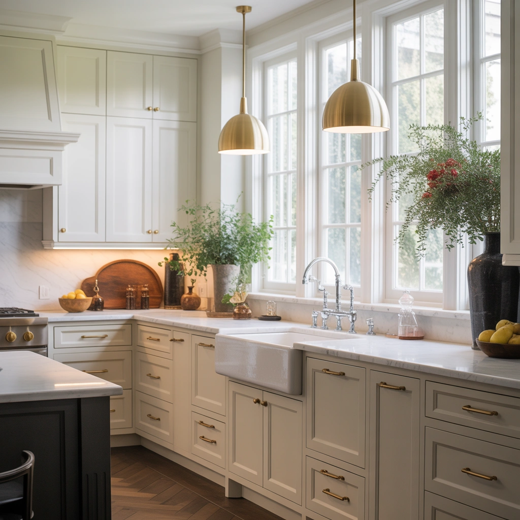 Combine Brass Cabinet Hardware with Chrome Fixtures