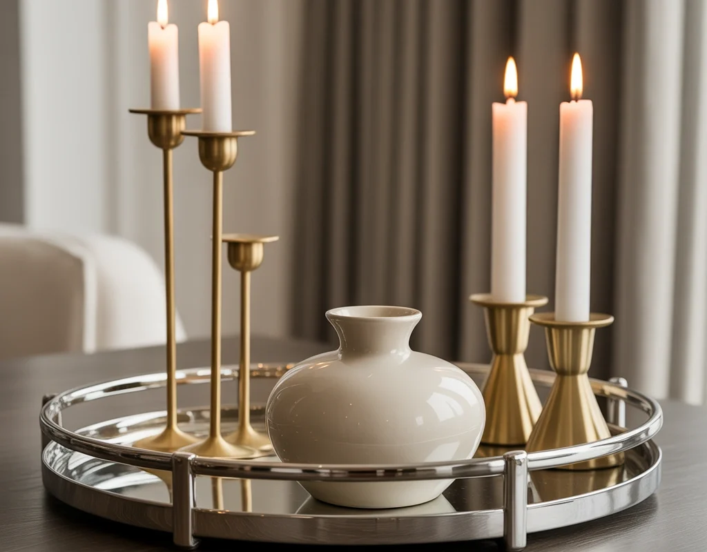 Combine Brass Candleholders with Chrome Trays