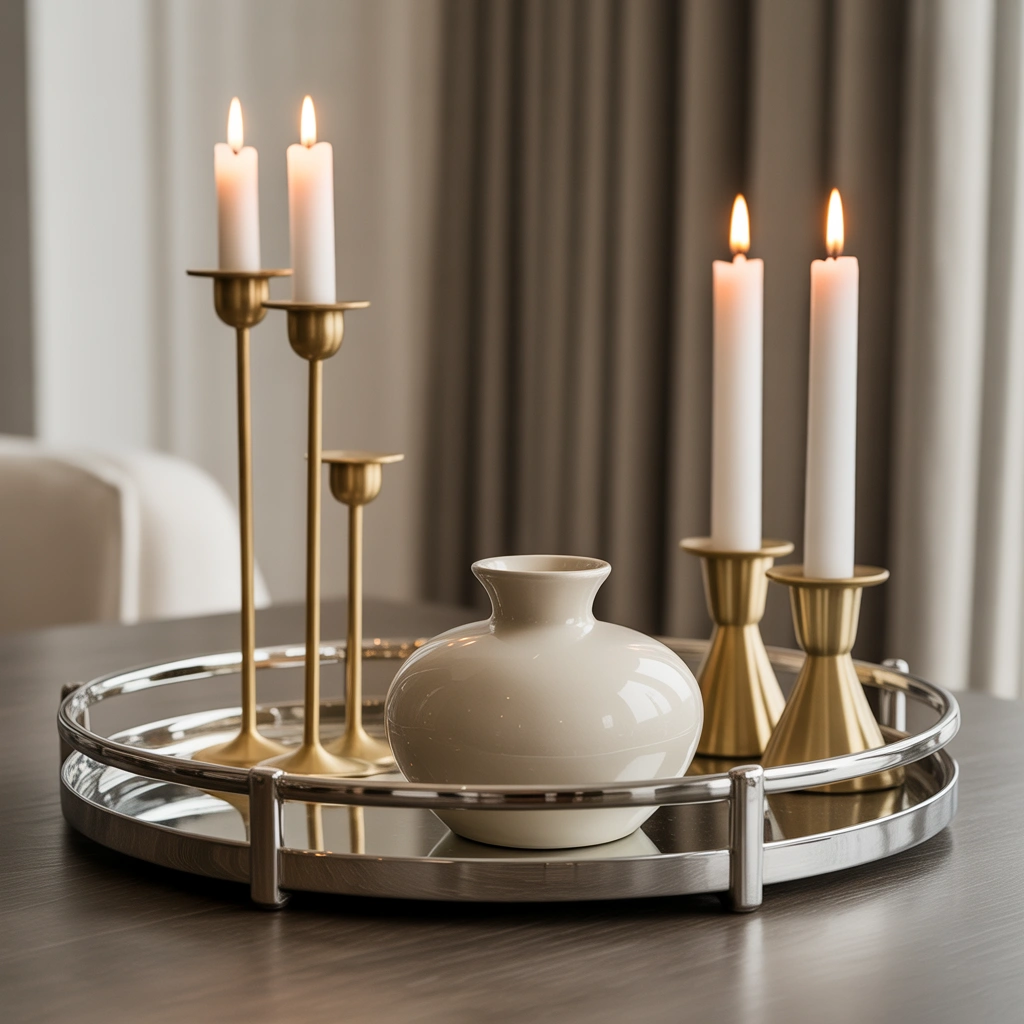 Combine Brass Candleholders with Chrome Trays