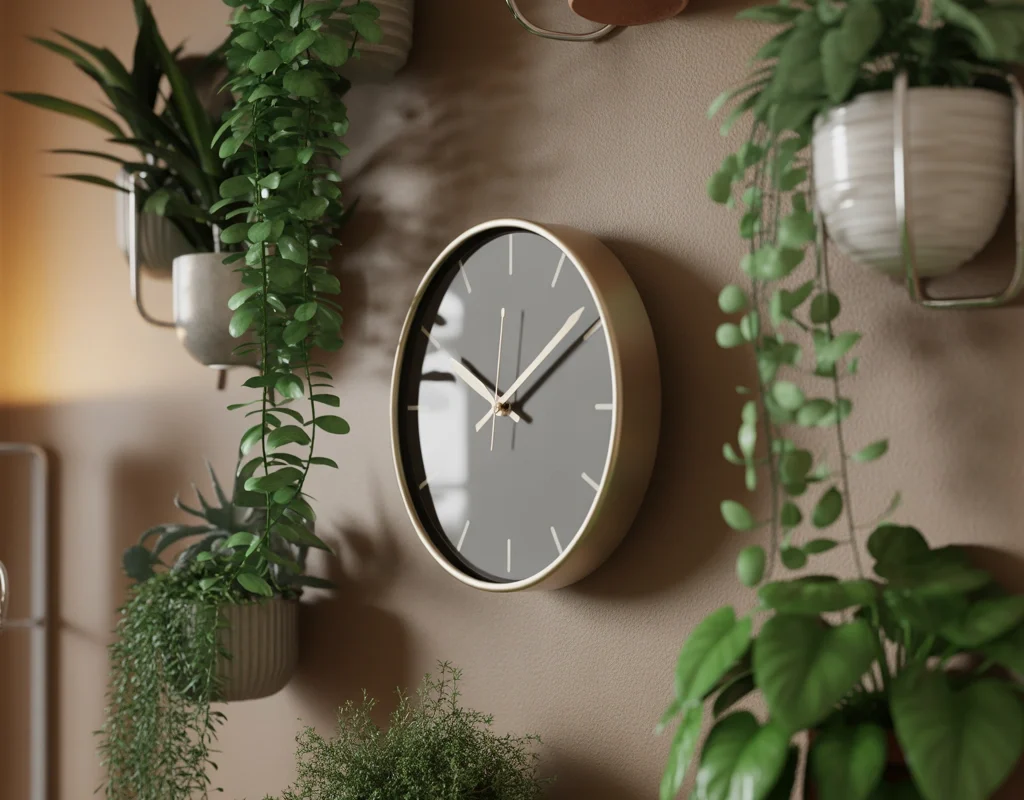 Combine a Wall Clock With Indoor Plants