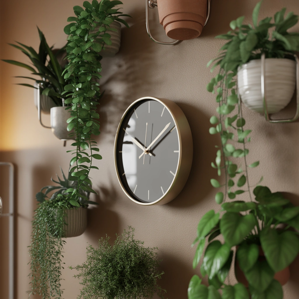Combine a Wall Clock With Indoor Plants
