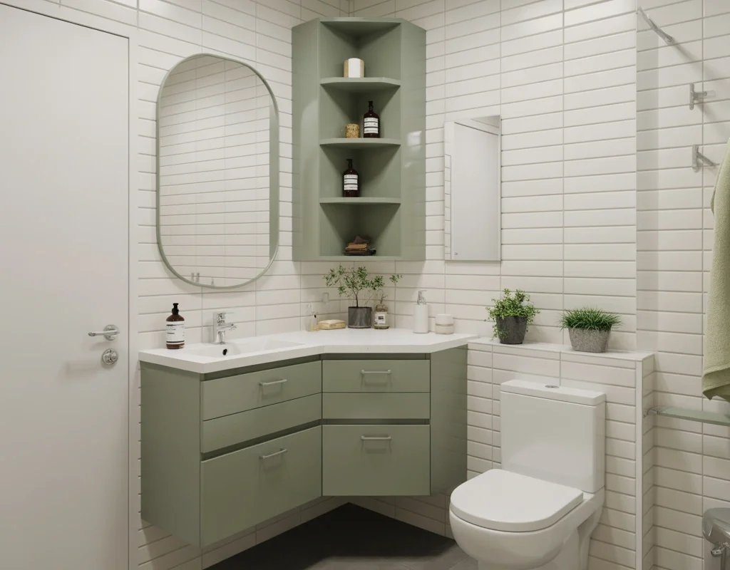 Corner Bathroom Cabinets to Utilize Unused Space