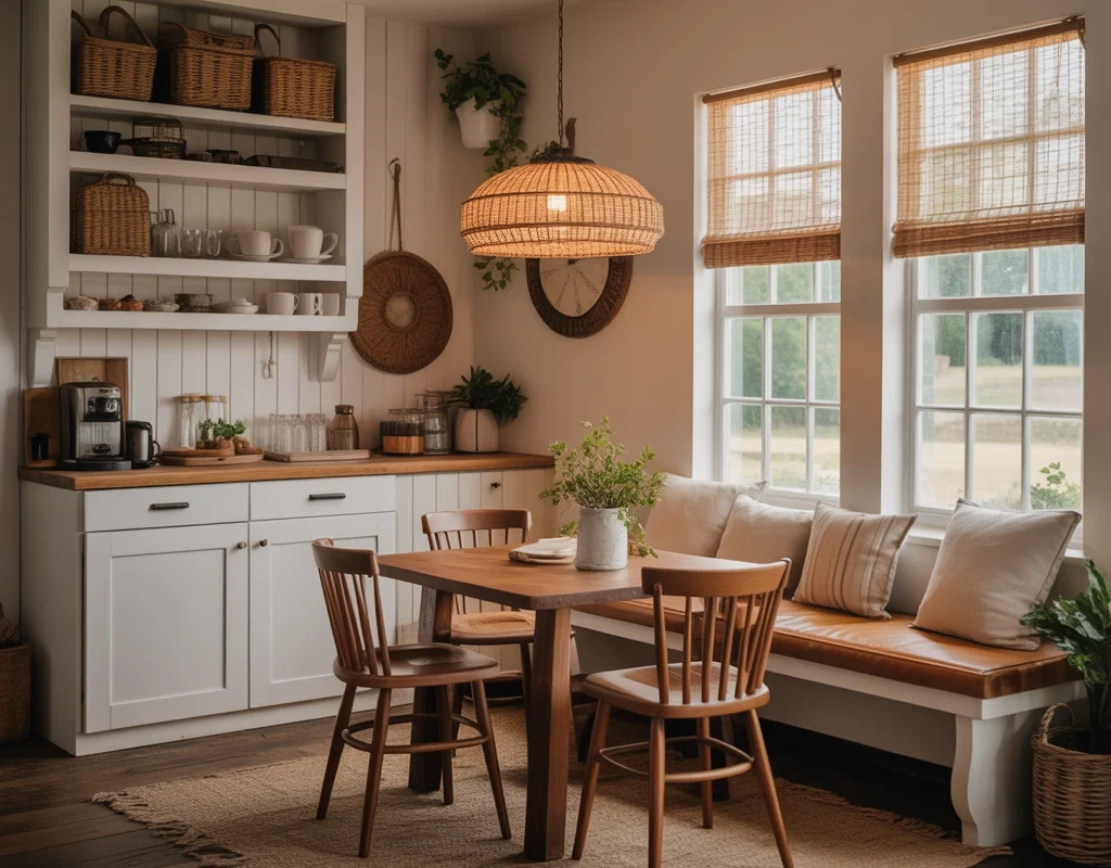 Create a Cozy Farmhouse Coffee Bar With a Breakfast Nook Feel