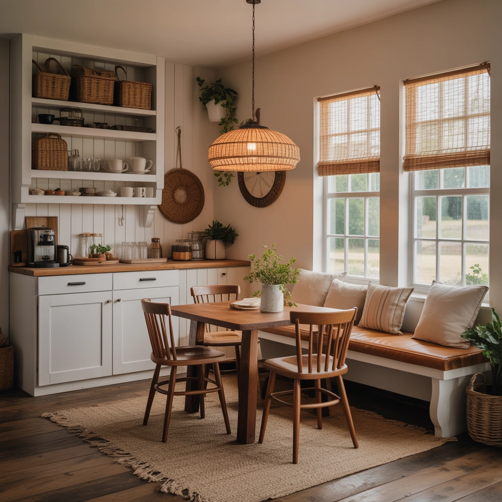 Create a Cozy Farmhouse Coffee Bar With a Breakfast Nook Feel