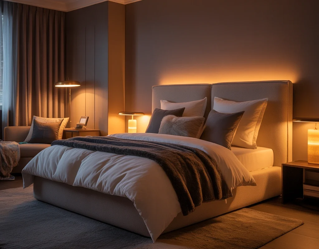 Create a Cozy Grey Bedroom With Warm Lighting