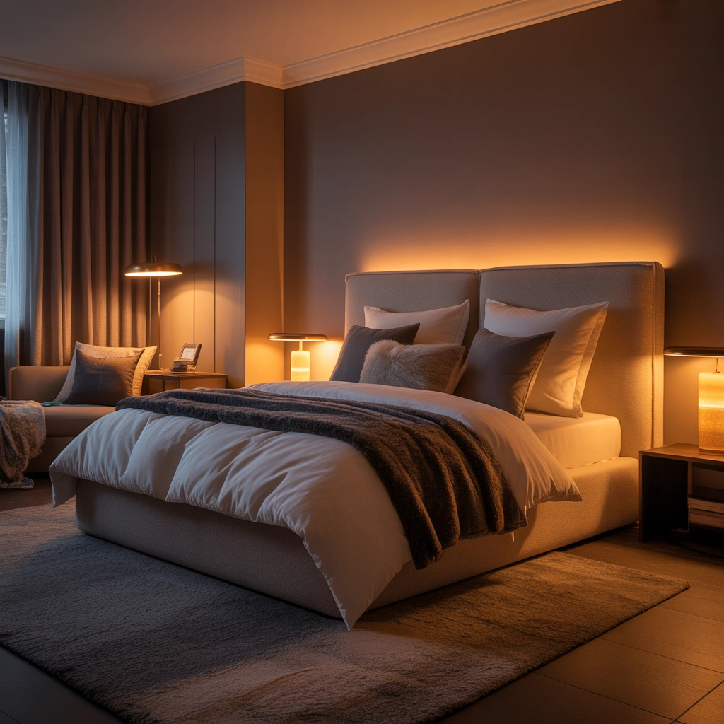 Create a Cozy Grey Bedroom With Warm Lighting
