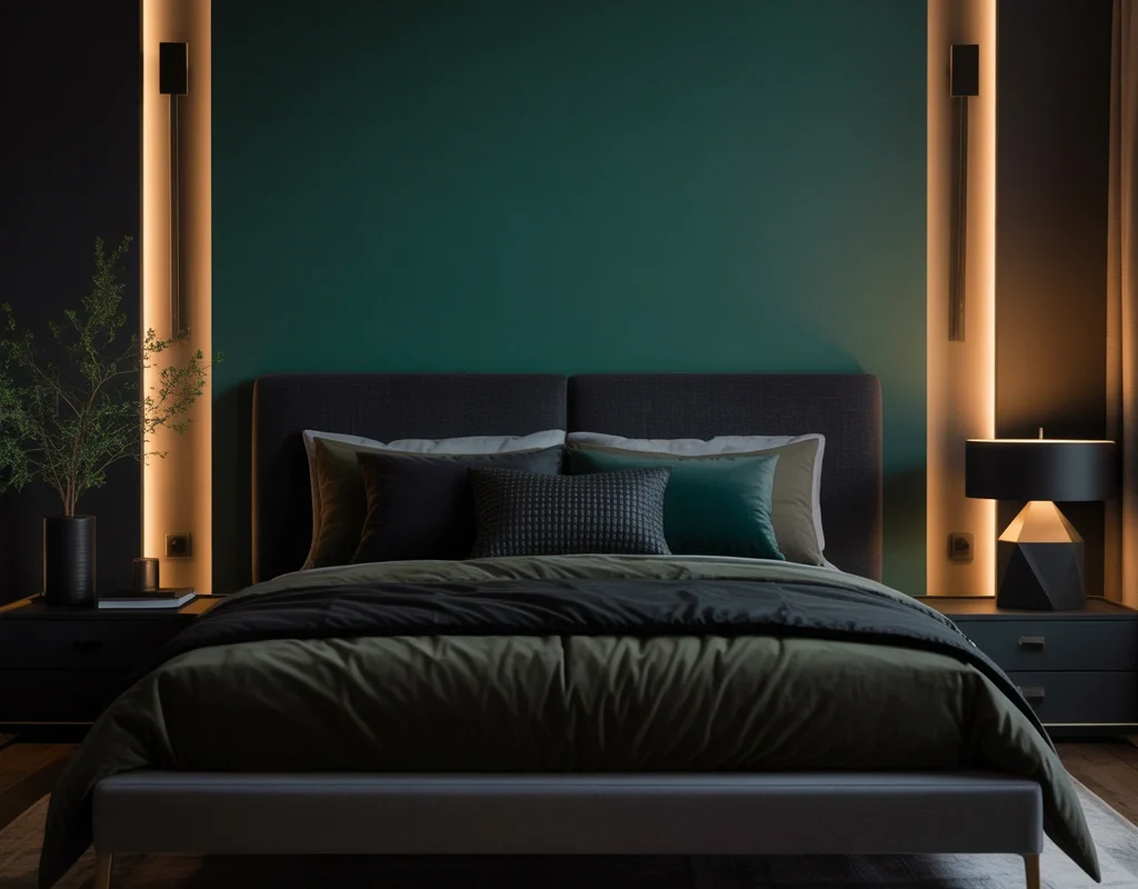 Create a Dark Green Accent Wall Behind the Bed