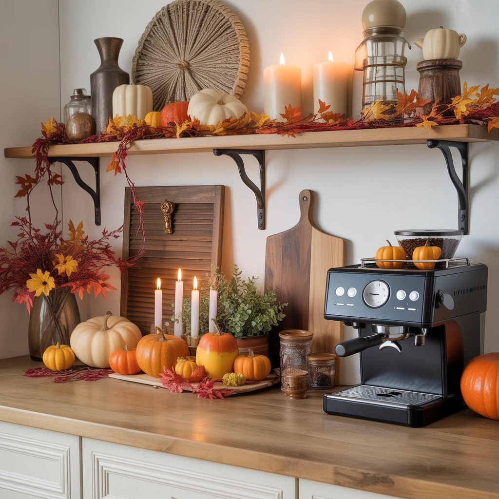 Create a Farmhouse Coffee Bar With Seasonal Decorations for a Fresh Look Throughout the Year