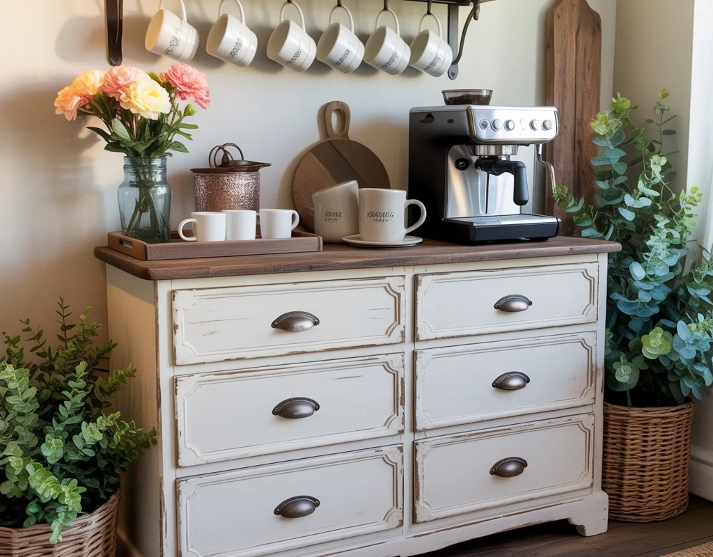 Create a Farmhouse Coffee Bar With a Repurposed Furniture Piece