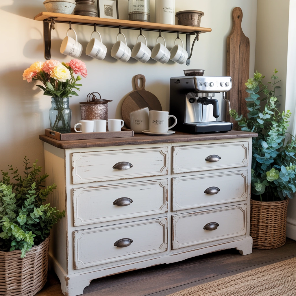 Create a Farmhouse Coffee Bar With a Repurposed Furniture Piece