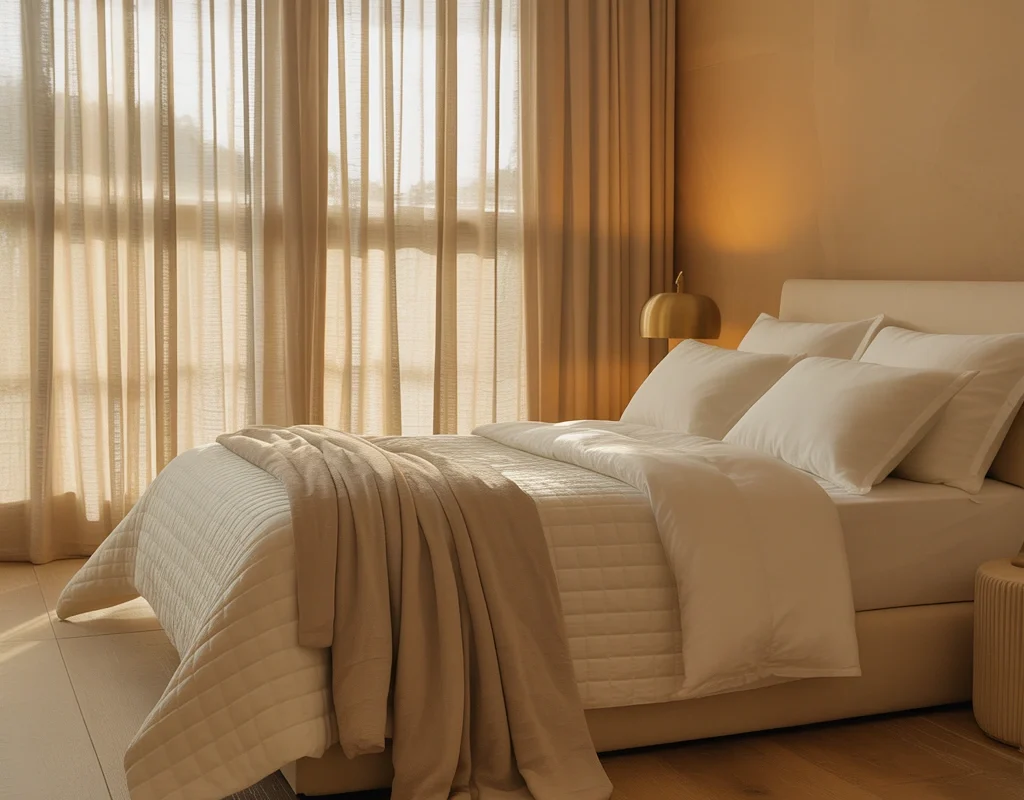 Create a Hotel Inspired Bedroom With Beige Curtains