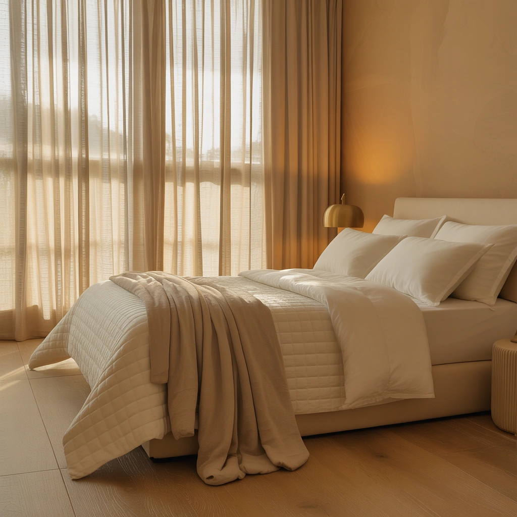 Create a Hotel Inspired Bedroom With Beige Curtains
