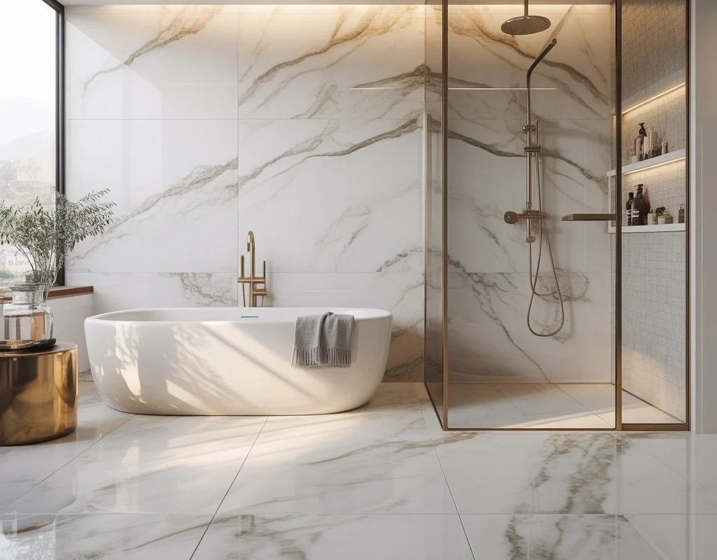 Create a Luxury Bathroom With Marble Look Floor and Wall Tiles