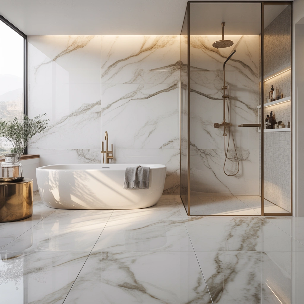 Create a Luxury Bathroom With Marble Look Floor and Wall Tiles