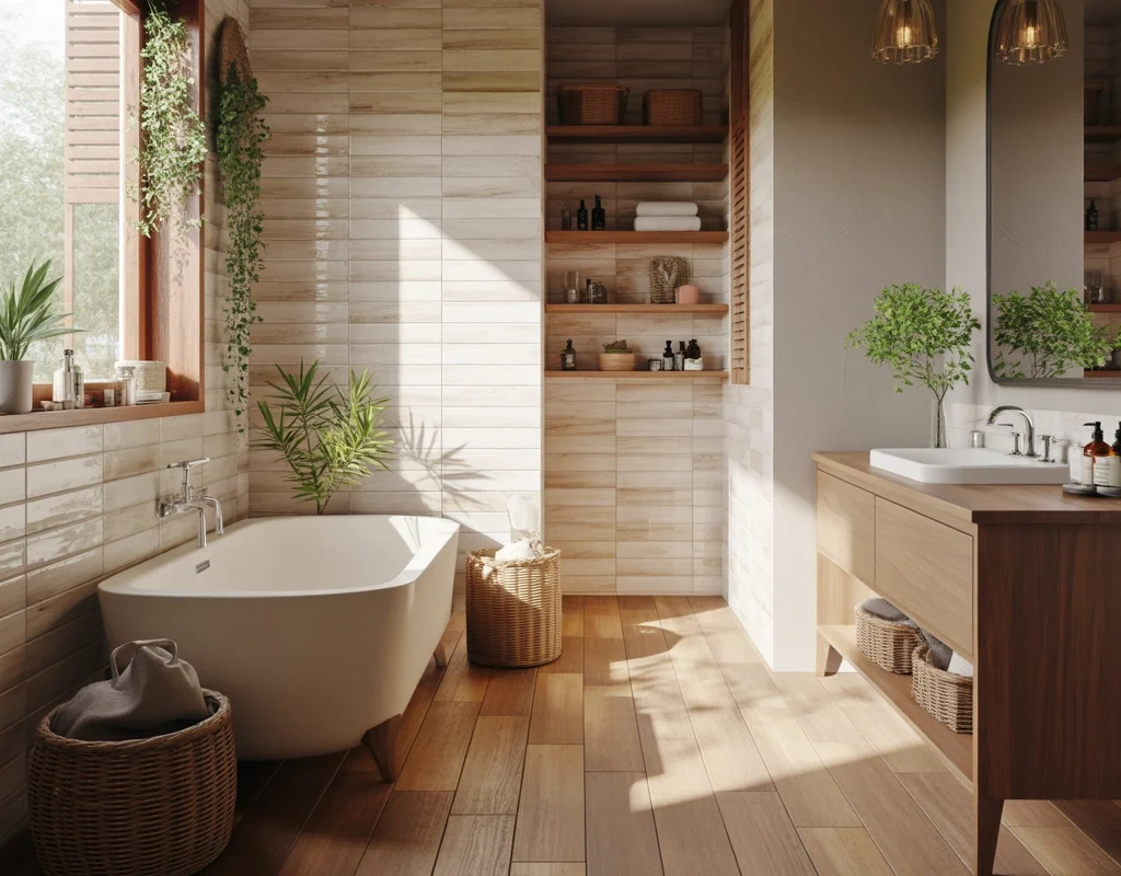 Create a Natural Look With Wood Look Bathroom Tiles