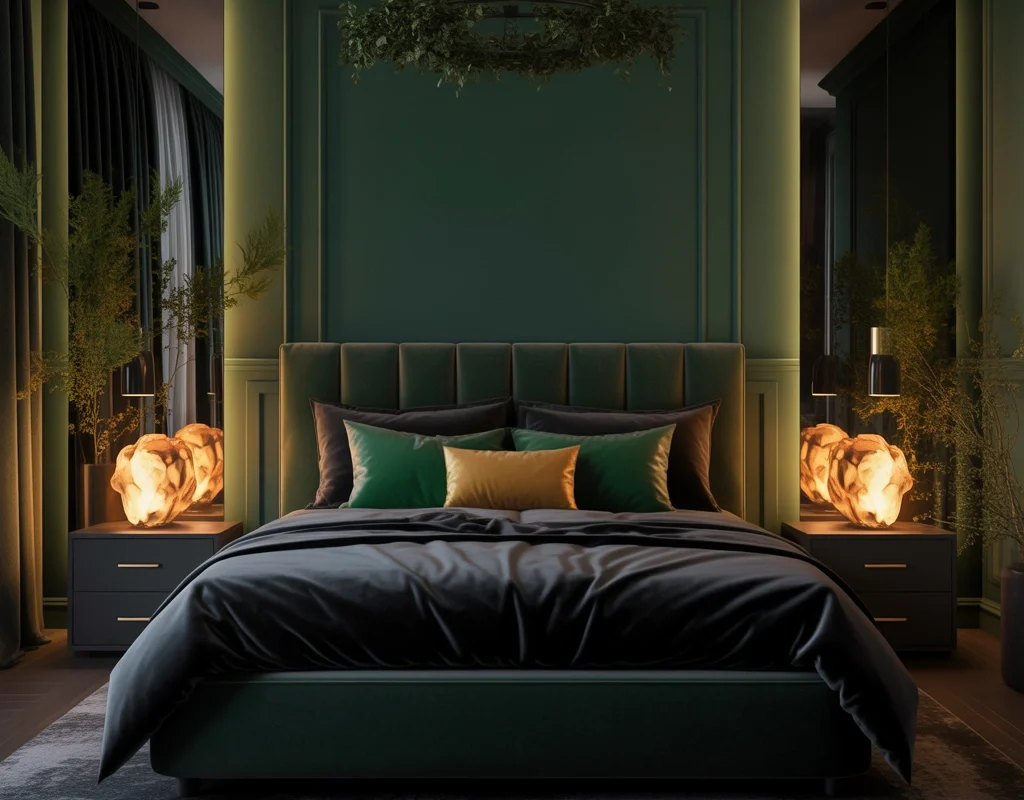 Create a Romantic Dark Green and Black Bedroom