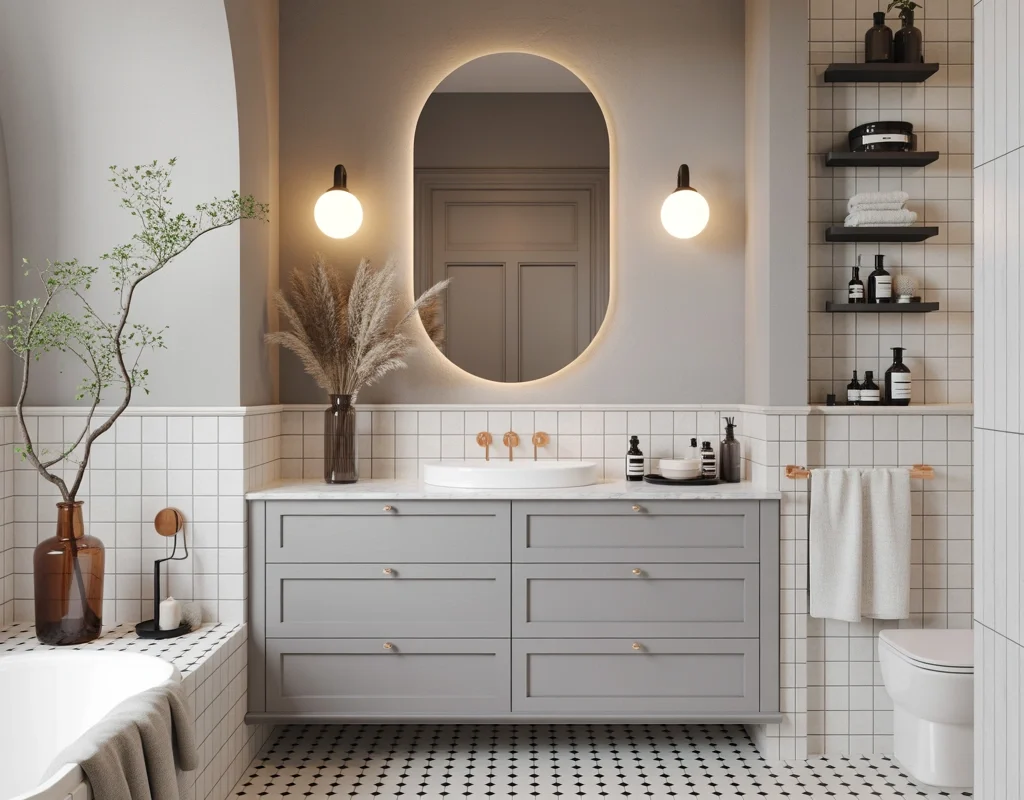 Create a Timeless Bathroom With Classic Neutral Floor and Decor Tiles