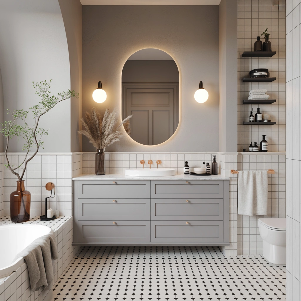 Create a Timeless Bathroom With Classic Neutral Floor and Decor Tiles