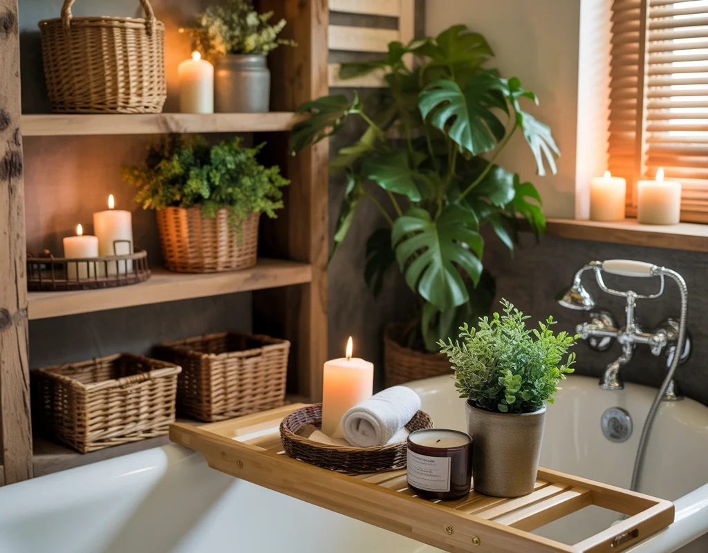 DIY Rustic Bathroom Decor Using Wooden Accents
