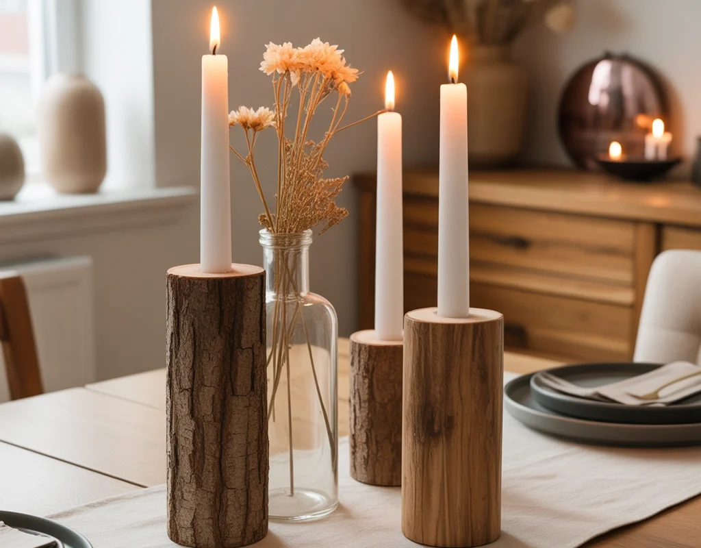 DIY Rustic Candle Holders From Wood and Natural Materials