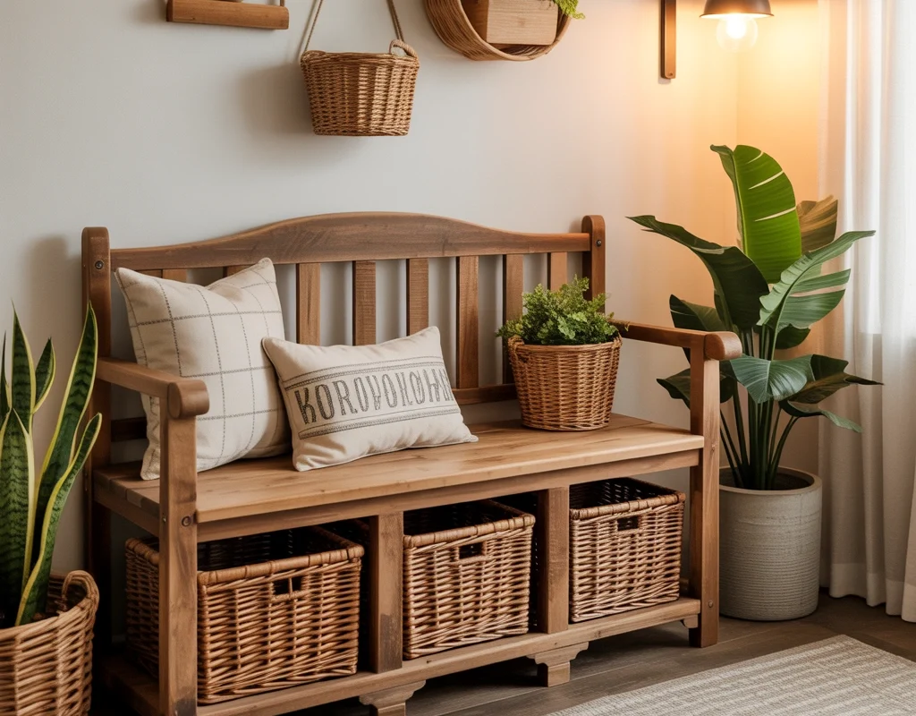 DIY Rustic Entryway Bench With Storage