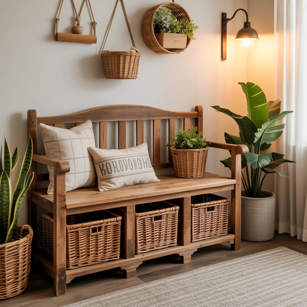 DIY Rustic Entryway Bench With Storage