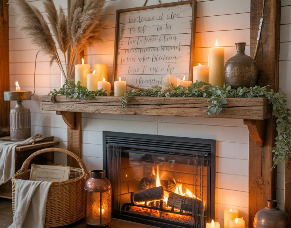 DIY Rustic Fireplace Mantel Decoration With Natural Elements