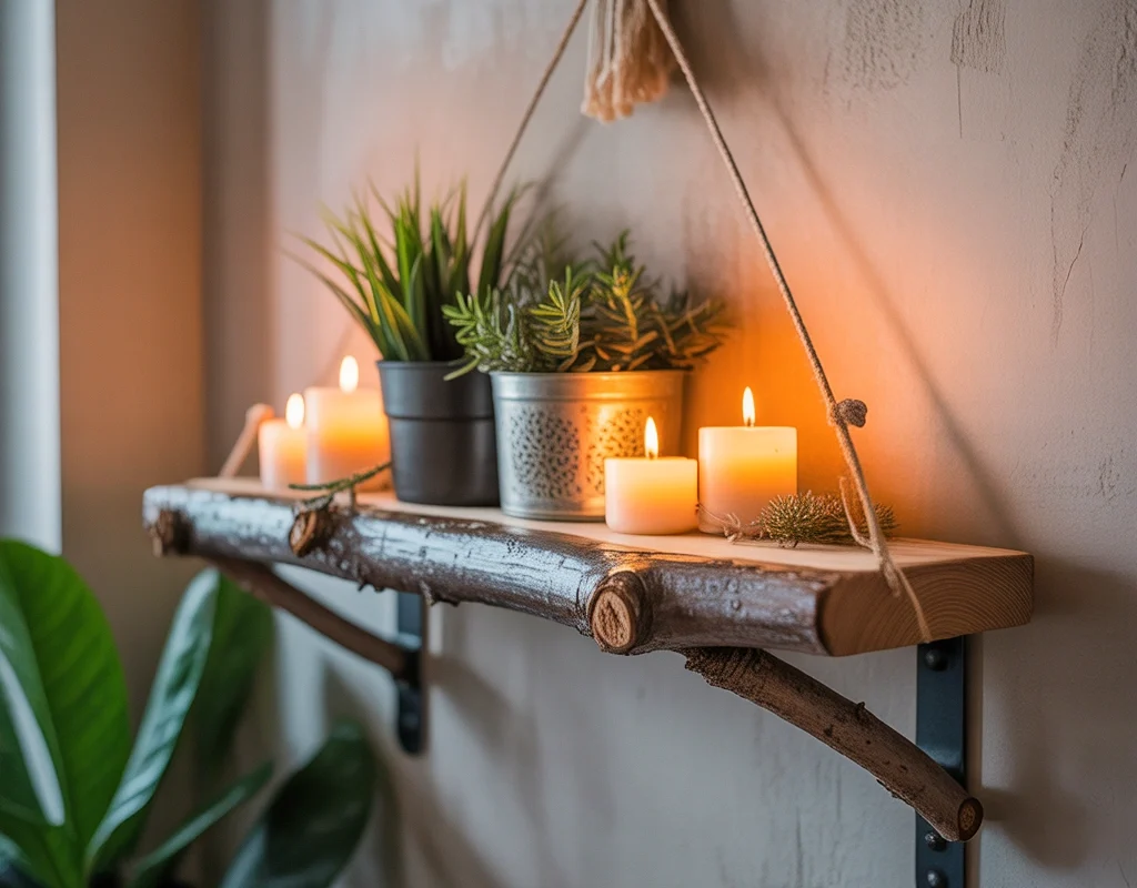 DIY Rustic Floating Branch Shelf for a Nature Inspired Wall Decor