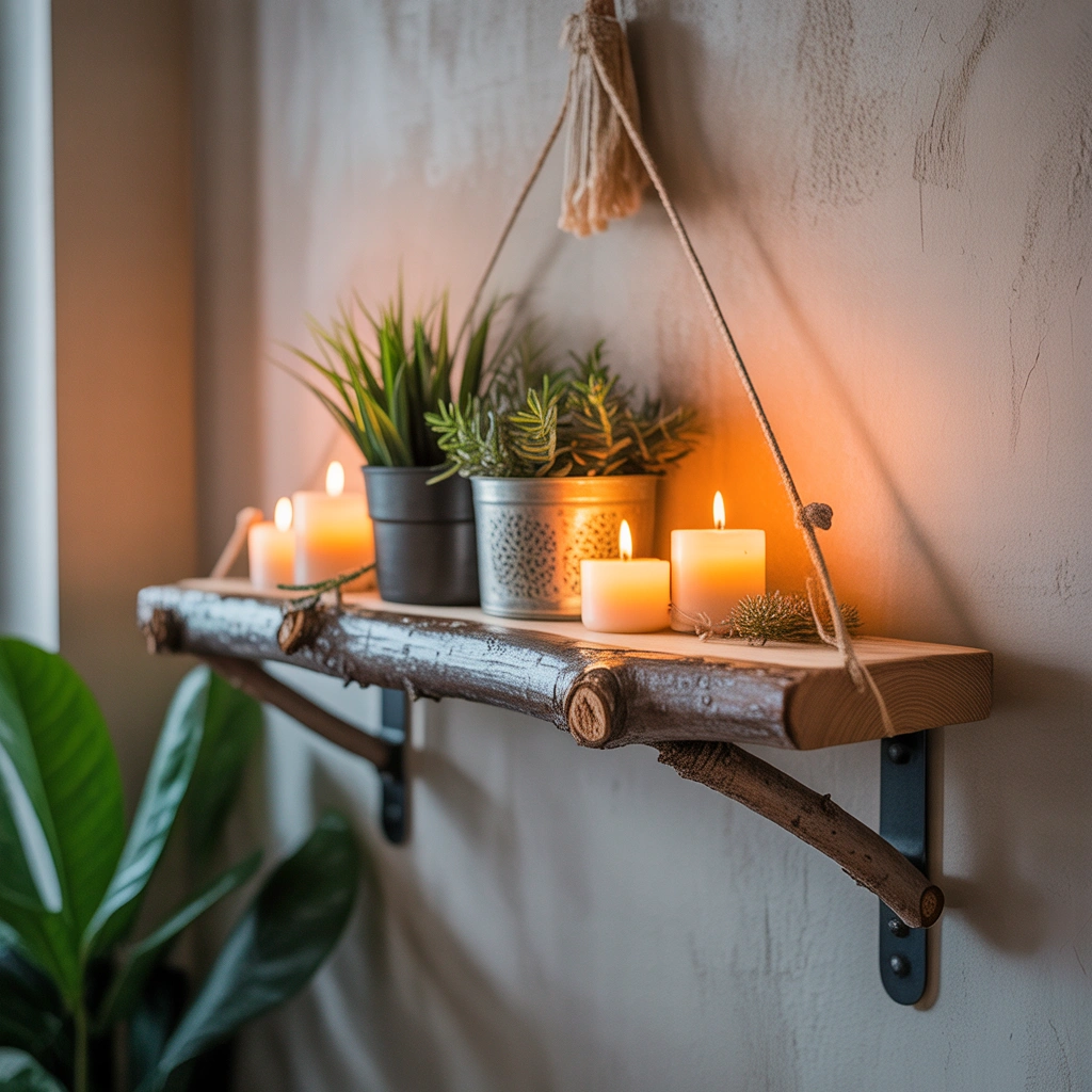 DIY Rustic Floating Branch Shelf for a Nature Inspired Wall Decor