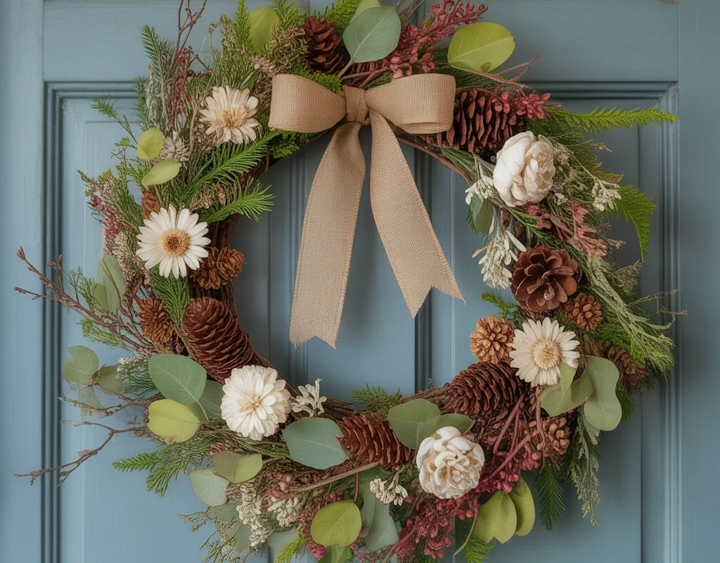 DIY Rustic Seasonal Wreath for Front Door Decoration