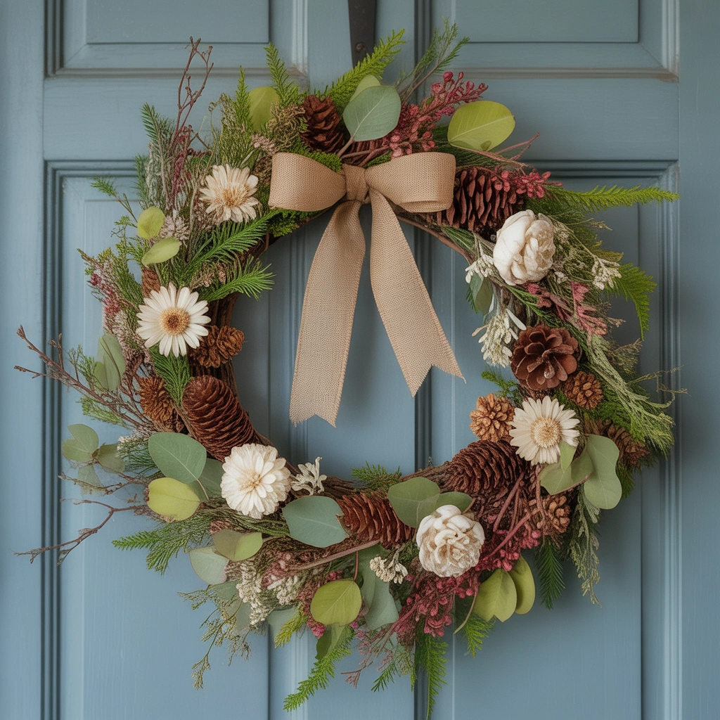 DIY Rustic Seasonal Wreath for Front Door Decoration