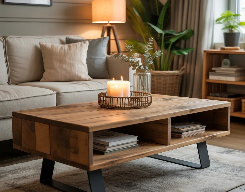 DIY Rustic Wooden Coffee Table for a Farmhouse Living Room