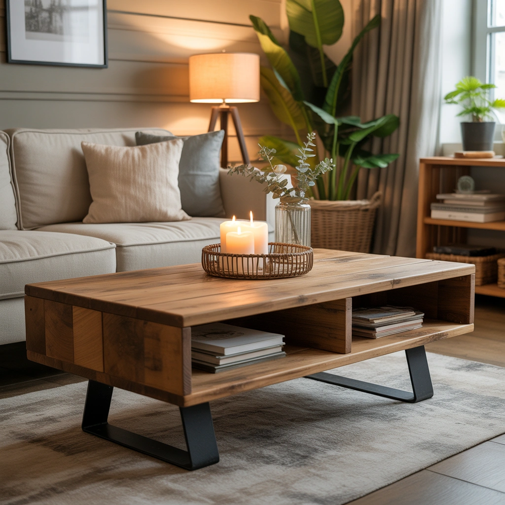 DIY Rustic Wooden Coffee Table for a Farmhouse Living Room