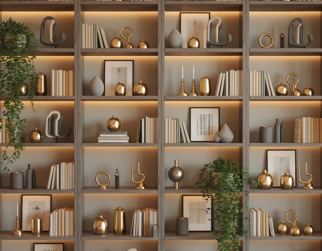 Decorate Bookshelves with Both Metal Finishes