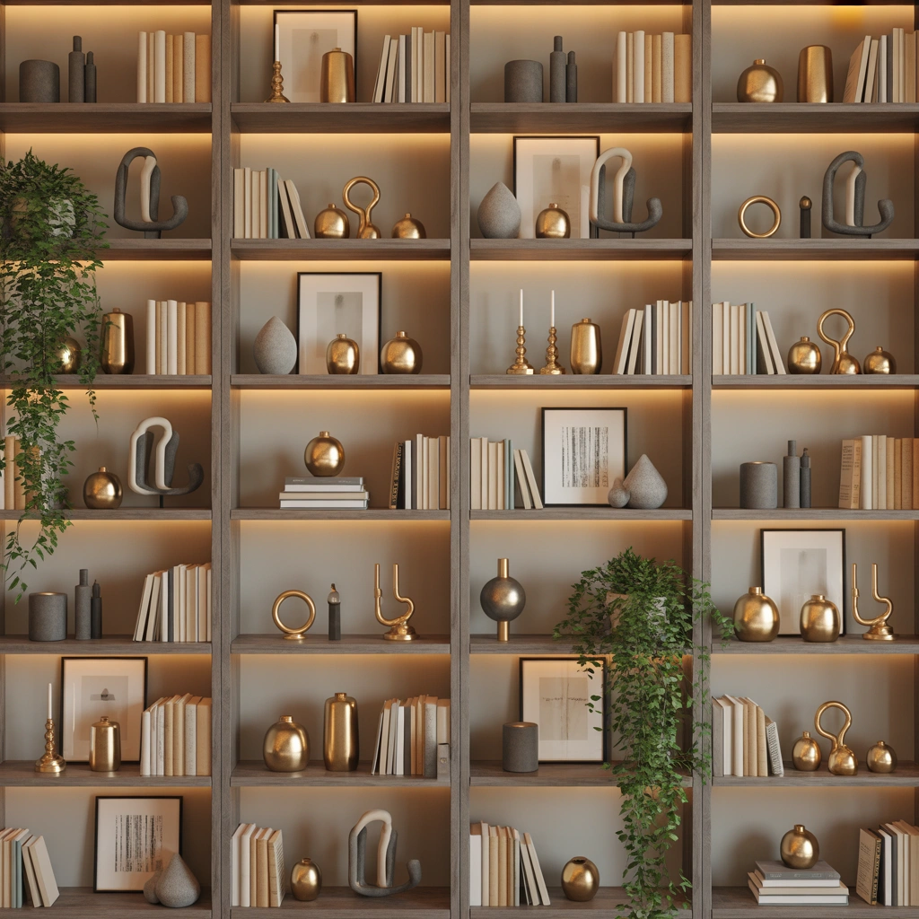 Decorate Bookshelves with Both Metal Finishes