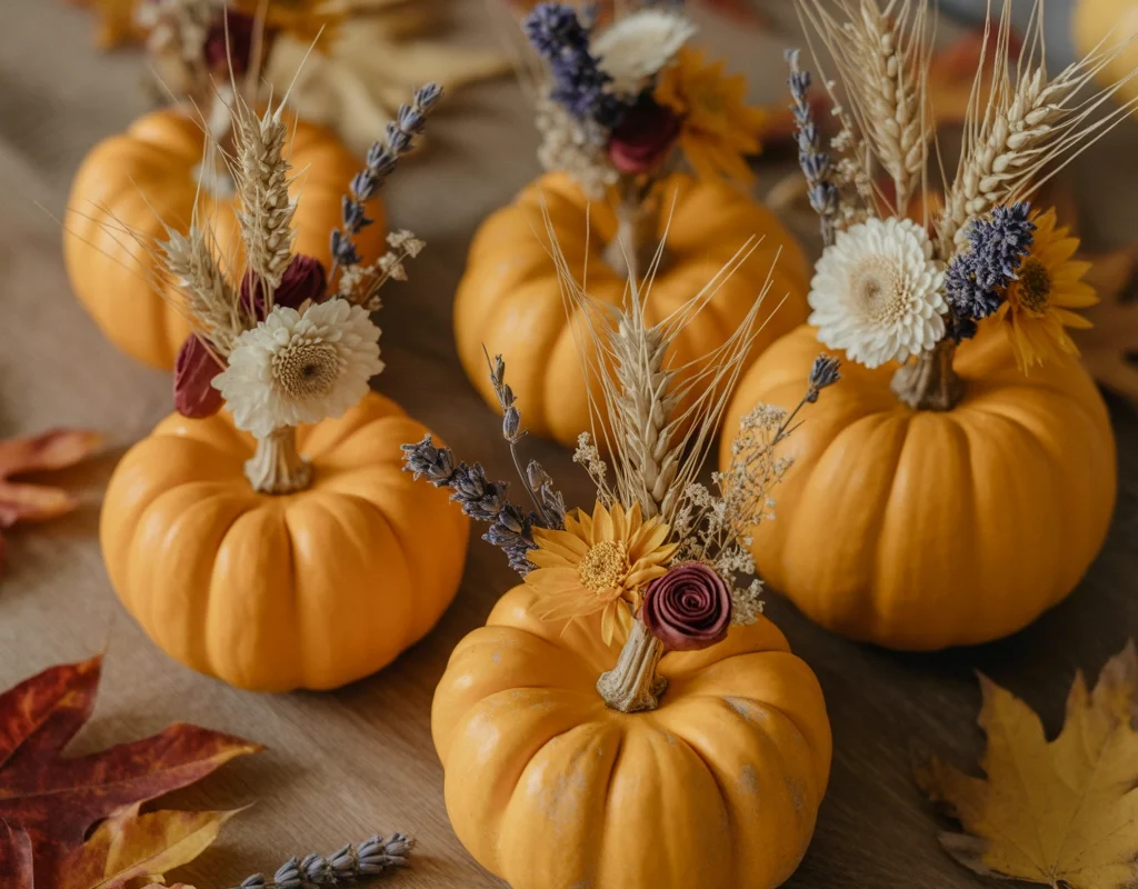 Decorate Small Pumpkins with Dried Flowers