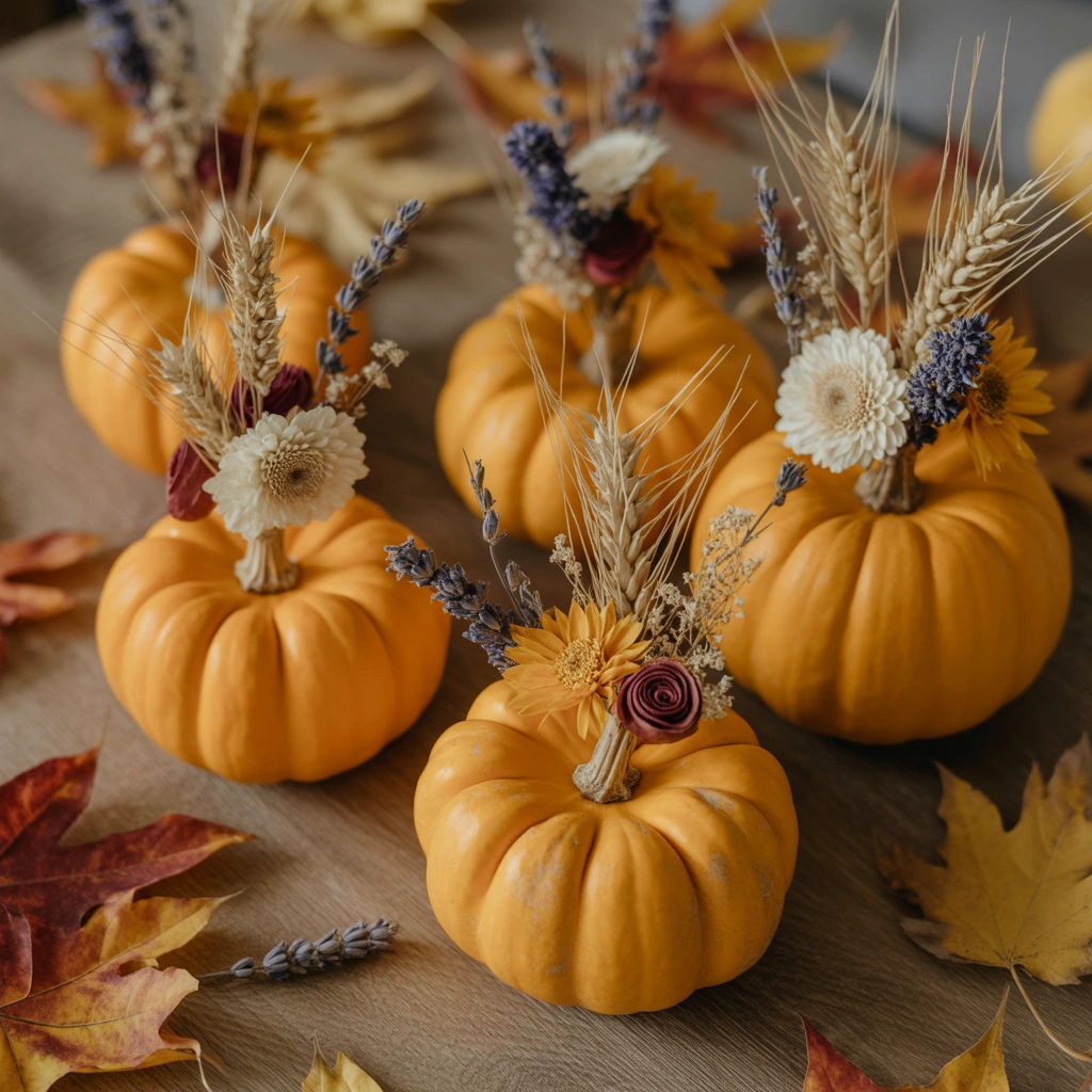 Decorate Small Pumpkins with Dried Flowers