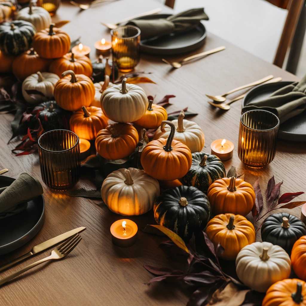 Decorate With Mini Pumpkins Along the Table