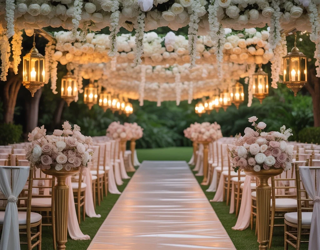 Decorate the Nikkah Aisle With Flowers and Lanterns