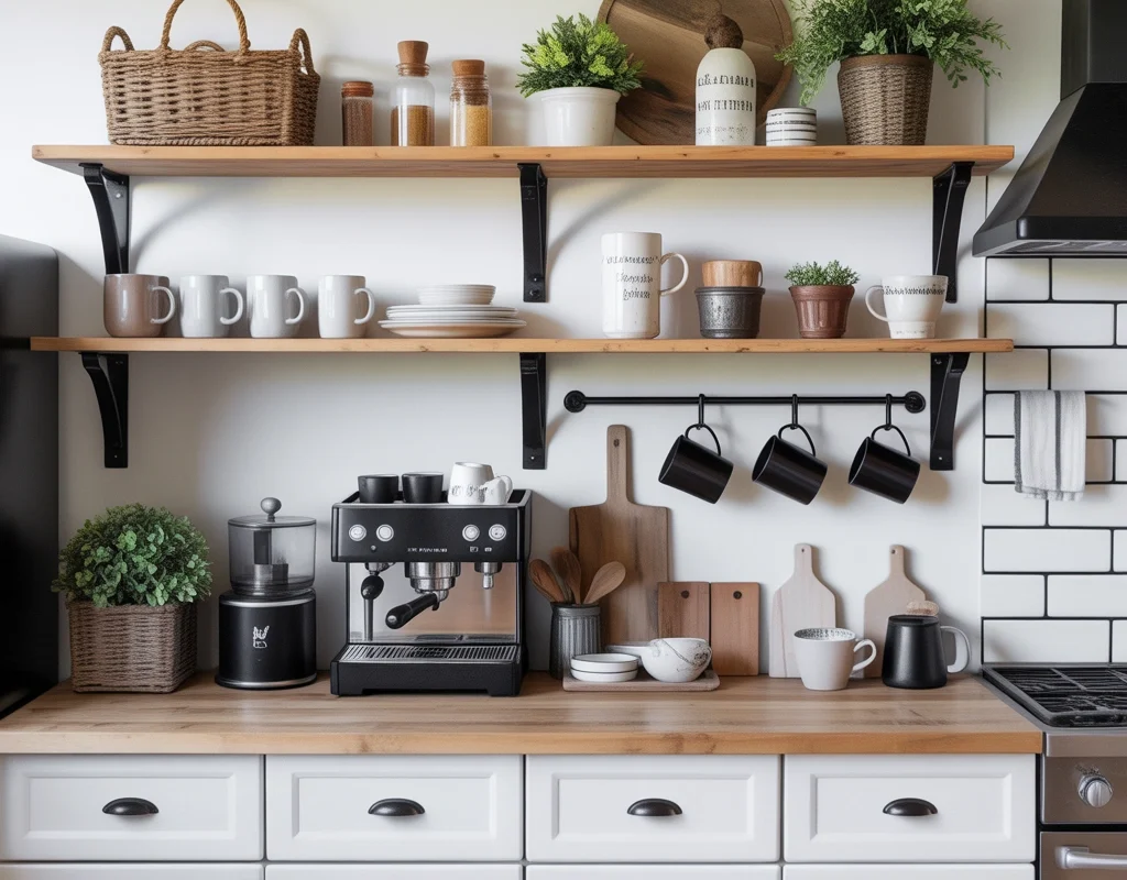 Design a Farmhouse Coffee Bar With a Black and White Color Theme